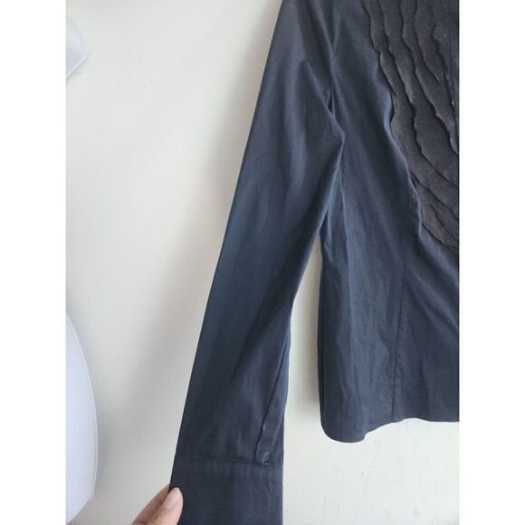 Escada Dark Navy Blue Band Collar Tule Front Detail Made in Germany Blouse EU36 - Picture 4 of 11